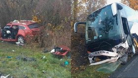 U Smečna na Kladensku se srazil osobní vůz s autobusem. Řidič osobáku skončil v nemocnici.