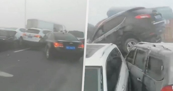 Na mostě v Číně se v husté mlze srazilo více než 200 vozidel,.