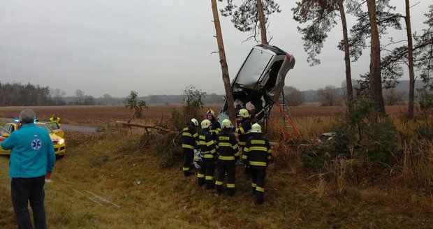 Nehoda vymrštila auto s řidičkou a synem (6) na strom: Bojuje o život