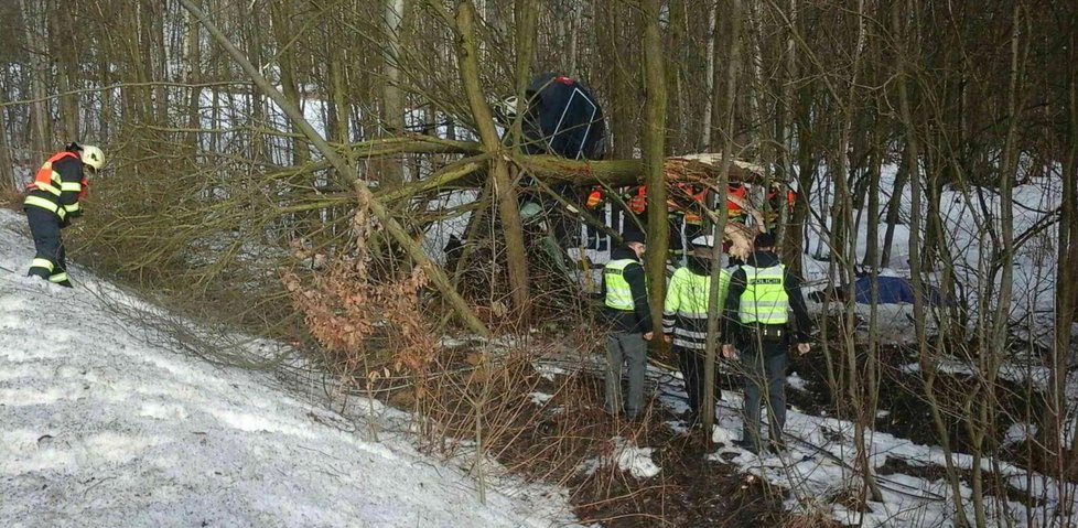 Při nehodě u Dolních Niv zemřel v autě muž po nárazu do stromu.