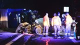 Hromadná nehoda u Slaného: Srazil se náklaďák a dvě auta, jedno začalo hořet