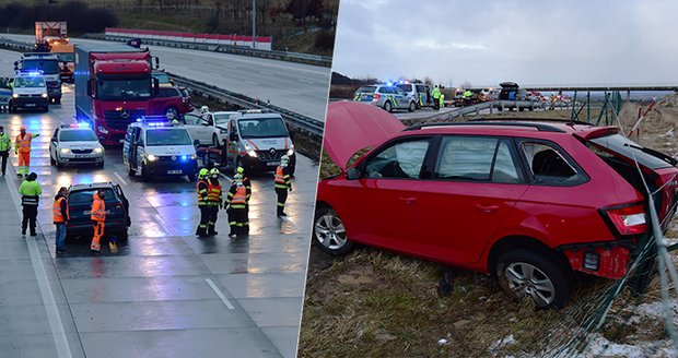 Hromadná nehoda na D1: Patnáct nabouraných aut, osm zraněných a uzavřená dálnice!