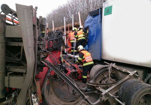 Srážka dvou kamionů zablokovala ve čtvrtek kolem 10:45 dopravu na D1 u Tvarožné na Brněnsku.