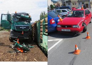 Na Jesenicku spadl kamion do kolejiště: Hasiče vyjíždějící k nehodě naboural osobák
