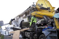 Havárie kamionů na D1: Vysypalo se obilí a lednice