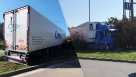 Rumunský řidič kamionu boural na pumpě u dálnice D1. Záchranáři mu naměřili vysokou teplotu.