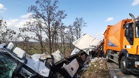 Kamion napálil v pondělí dopoledne na 21. kilometru dálnice D2 u Velkých Němčic do dvou vozů silničářů. Jeden ze silničářů zemřel, další tři osoby utrpěly vážná zranění.