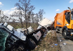Kamion napálil v pondělí dopoledne na 21. kilometru dálnice D2 u Velkých Němčic do dvou vozů silničářů. Jeden ze silničářů zemřel, další tři osoby utrpěly vážná zranění.