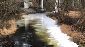 Bílá látka, zřejmě latex s příměsí, znečistila po nehodě dvou náklaďáků na D1 potok Blanice