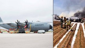 Pád vojenského letounu Airbus A400M u španělské Sevilly