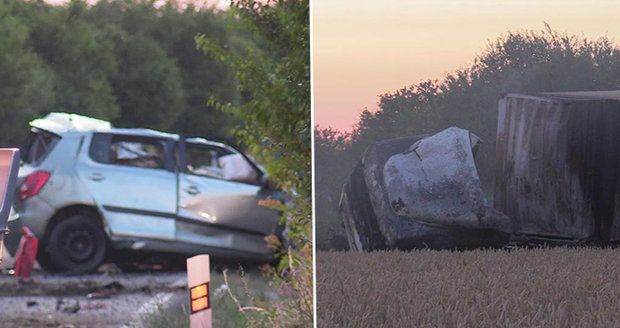 Drsnou nehodu na Mělnicku nepřežil člověk: Kamion v obilí začal hořet