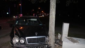 Řidička (48) mercedesu, která nehodu nezavinila, narazila do stromu a rozvodné skříně semaforu.
