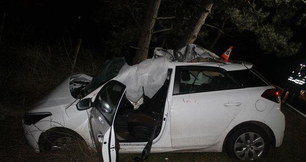 Hyundai narazil pravým bokem do stromu. Žena (50) na sedadle spolujezdce neměla šanci přežít.