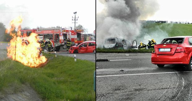 Jedna z nejdramatičtějších nehod prodlouženého velikonočního víkendu: Požár auta u Golčova Jeníkova