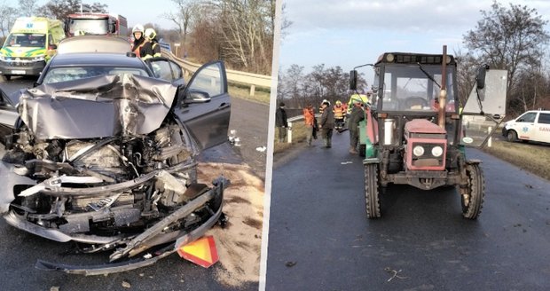 U Němčic nad Hanou se srazil traktor s autem: Na korbě cestovalo 18 lidí! 