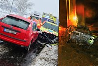 Jaro zasypalo silnice sněhem! Řidič u Olomouce narazil do mostu a uhořel