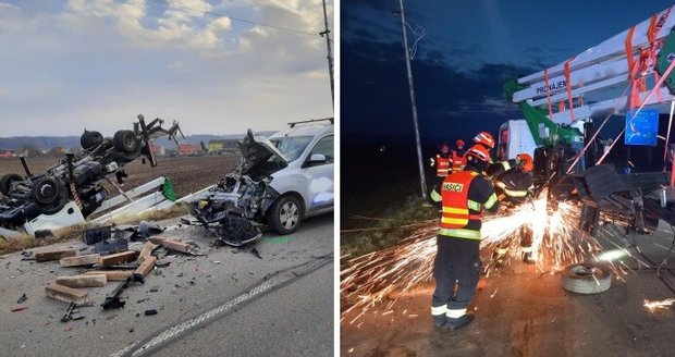Řidič dodávky přehlédl u Hovoran pracovníky zavěšující na sloupy vánoční výzdobu a najel do jejich plošiny.
