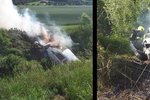 V korytu potoka skončila v sobotu po 17. hodině řidička se svým autem v Senticích na Brněnsku. Poté, co se jí auto podařilo opustit, začalo hned hořet.