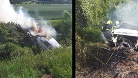 V korytu potoka skončila v sobotu po 17. hodině řidička se svým autem v Senticích na Brněnsku. Poté, co se jí auto podařilo opustit, začalo hned hořet.