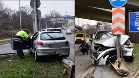 Nehoda v Praze: Zfetovaný řidič ujížděl policii a naboural se.