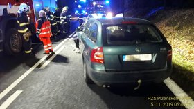 Dvě auta v sobě, pět zraněných! Řidič „bavoráku“ předjížděl a napálil škodovku v protisměru.