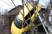 Neuvěřitelná nehoda: Řidič (38) poslal vůz na střechu chatky