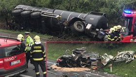 Tragédie u Slaného: Cisterna plná asfaltu se srazila s dodávkou. Řidič náklaďáku zemřel