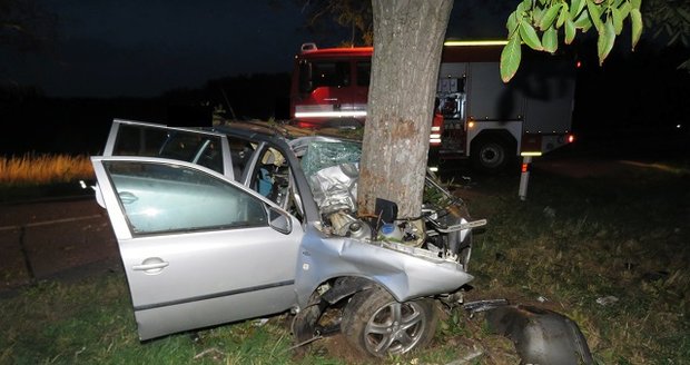 Na kmeni vzrostlého stromu vyhasl ve čtvrtek večer život řidiče (33) Škody Octavia.