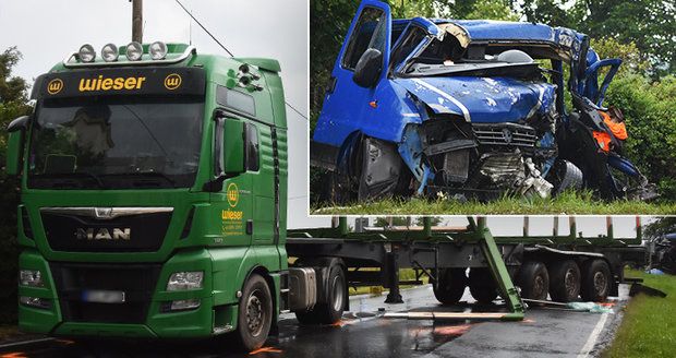 Sedm zraněných a jedna mrtvá žena! U Tisové na Tachovsku se srazil kamion s dodávkou 