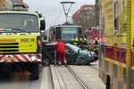 Nehoda tramvaje a auta na Žižkově. (8. ledna 2023)