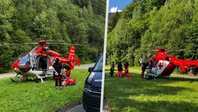 Otevřená zlomenina nebo bezvědomí: Pro vážně zraněné turisty musel na Šumpersku letět vrtulník