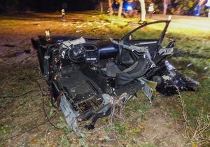 Obraz zkázy. Řidič (25) po nárazu do stromu přepůlil své audi, na místě zemřel.