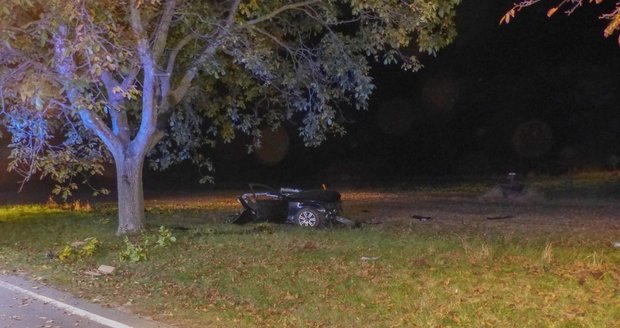 Obraz zkázy. Řidič (25) po nárazu do stromu přepůlil své audi, na místě zemřel.