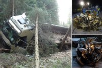 Řidič (†46) to čelně napálil do kamionu: V autě uhořel, náklaďák skončil až v lese