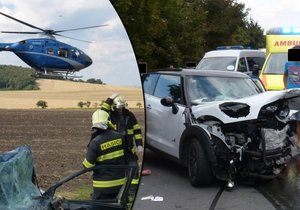 Při nehodě dvou osobních aut se zranilo devět lidí, zasahoval vrtulník LZS