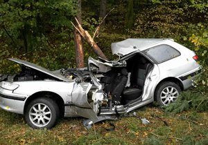 Při nedělní nehodě u Ždánic přerazil řidič v osobáku strom, vůz je na odpis. S vážným poraněním hlavy skončil šofér v brněnské nemocnici.
