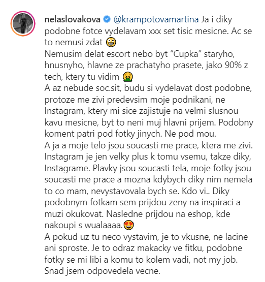 Slováková se v komentářích rozjela.