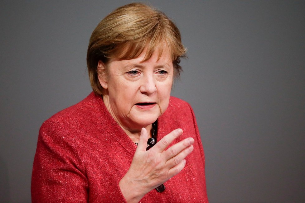 Německá kancléřka Angela Merkelová během projevu o plánovaném rozpočtovém schodku na rok 2021, (9.12.2020).