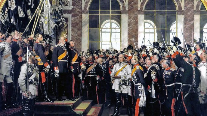 Vyhlášení Německého císařství roku 1871 ve Versailles po porážce Francouzů