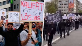 Demonstrace za zřízení chalífátu v Hamburku (27.4.2024)