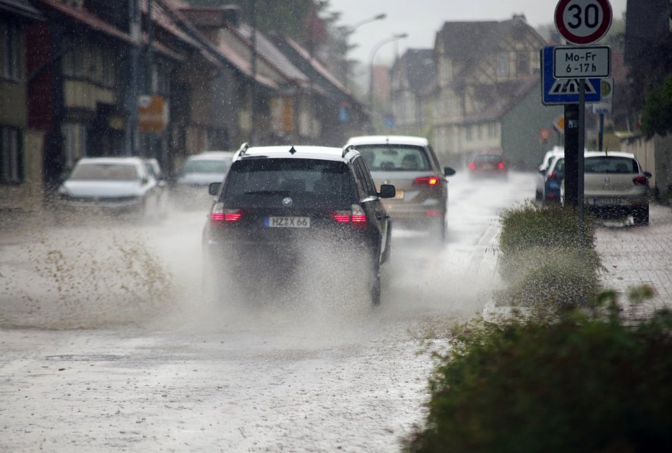 Bouřky v Německu: Liják zaplavil komunikace ve Wernigerode (5.6.2021)
