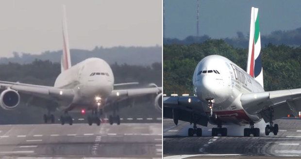 Děsivé přistání Airbusu A380. Vichr s ním lomcoval jako s papírovým letadélkem