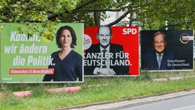 Volby v Německu: Lídr SPD Olaf Scholz s lídry CDU a Zelených