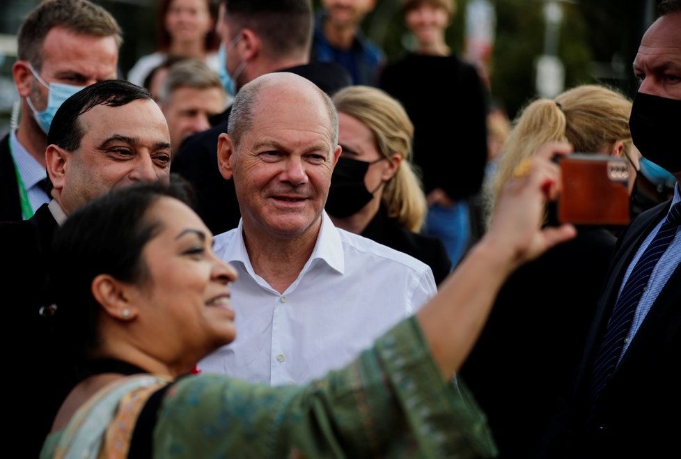 Olaf Scholz (SPD) v předvečer voleb na mítinku v Postupimi (25.9.2021)