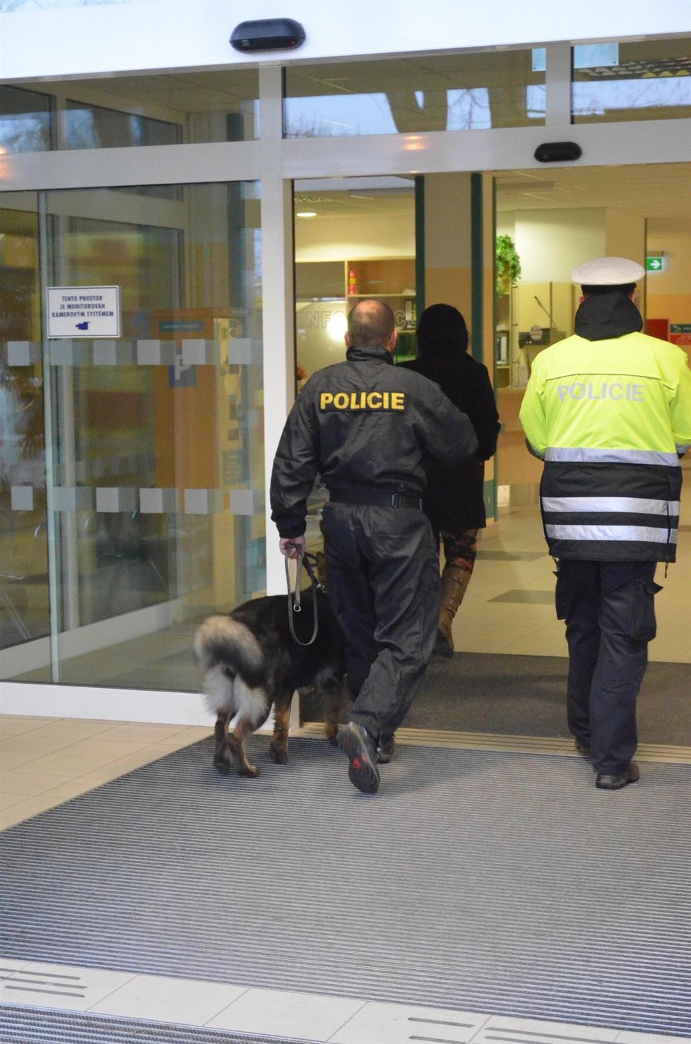 Výbušninu v objektu nemocnice hledali i policejní psovodi.