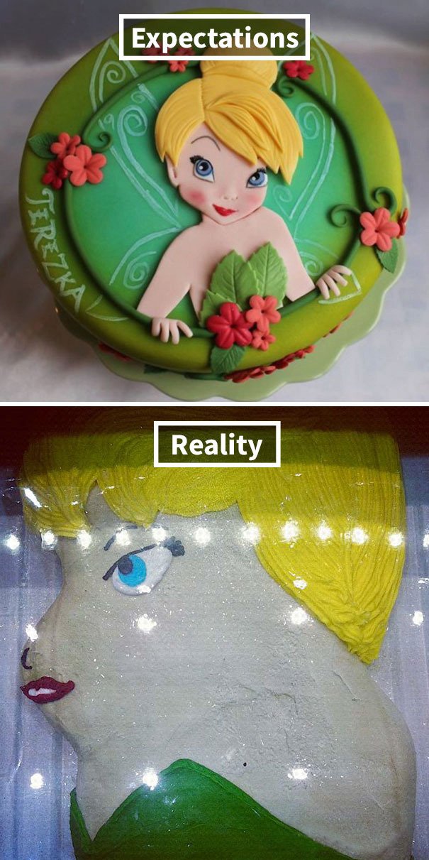 Tyhle narozeninové dorty se předlohám příliš nepodobají.