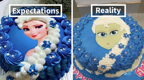 Tyhle narozeninové dorty se předlohám příliš nepodobají.