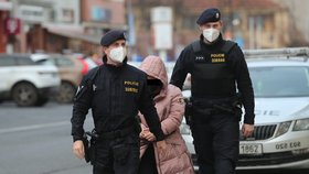 Policejní eskorta přivádí matku k soudu.