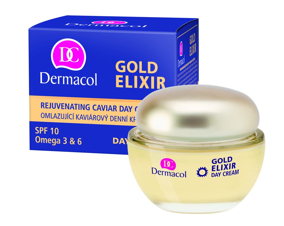 Krém s výtažky z kaviáru - Omlazující denní krém Gold Elixir Day Cream je hypoalergenní denní péče pro zralou pleť s výtažkem z kaviáru, který vyrovnává hluboké vrásky, zpevňuje pleť a zvyšuje její elasticitu. Navíc ochrání pleť před ostrým horským sluníčkem. Cena: 299 Kč