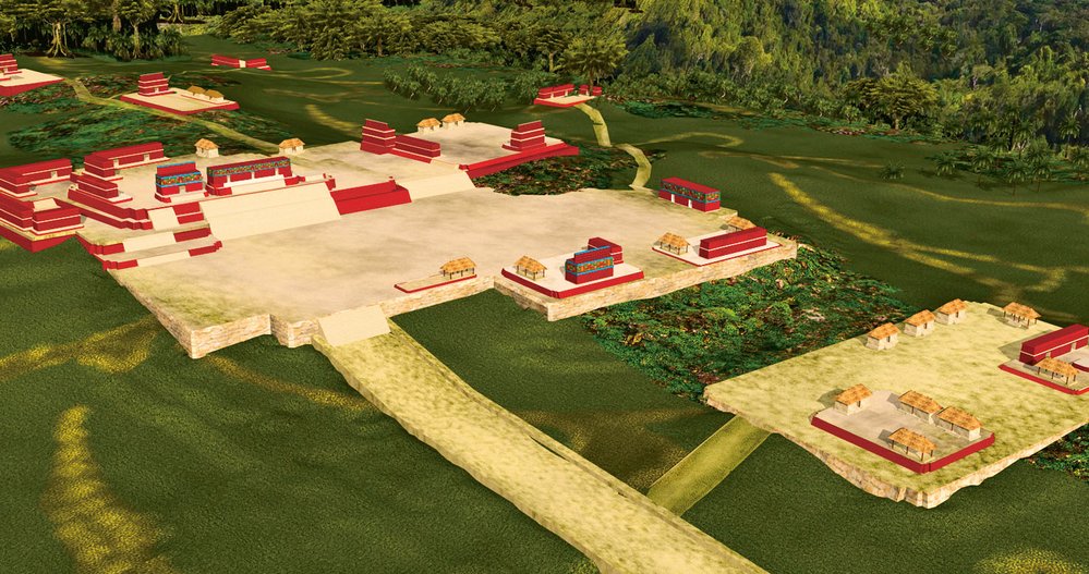 3D vizualizace ztraceného a znovu objeveného mayského města pomohla zasadit vykopávky do kontextu lokality
